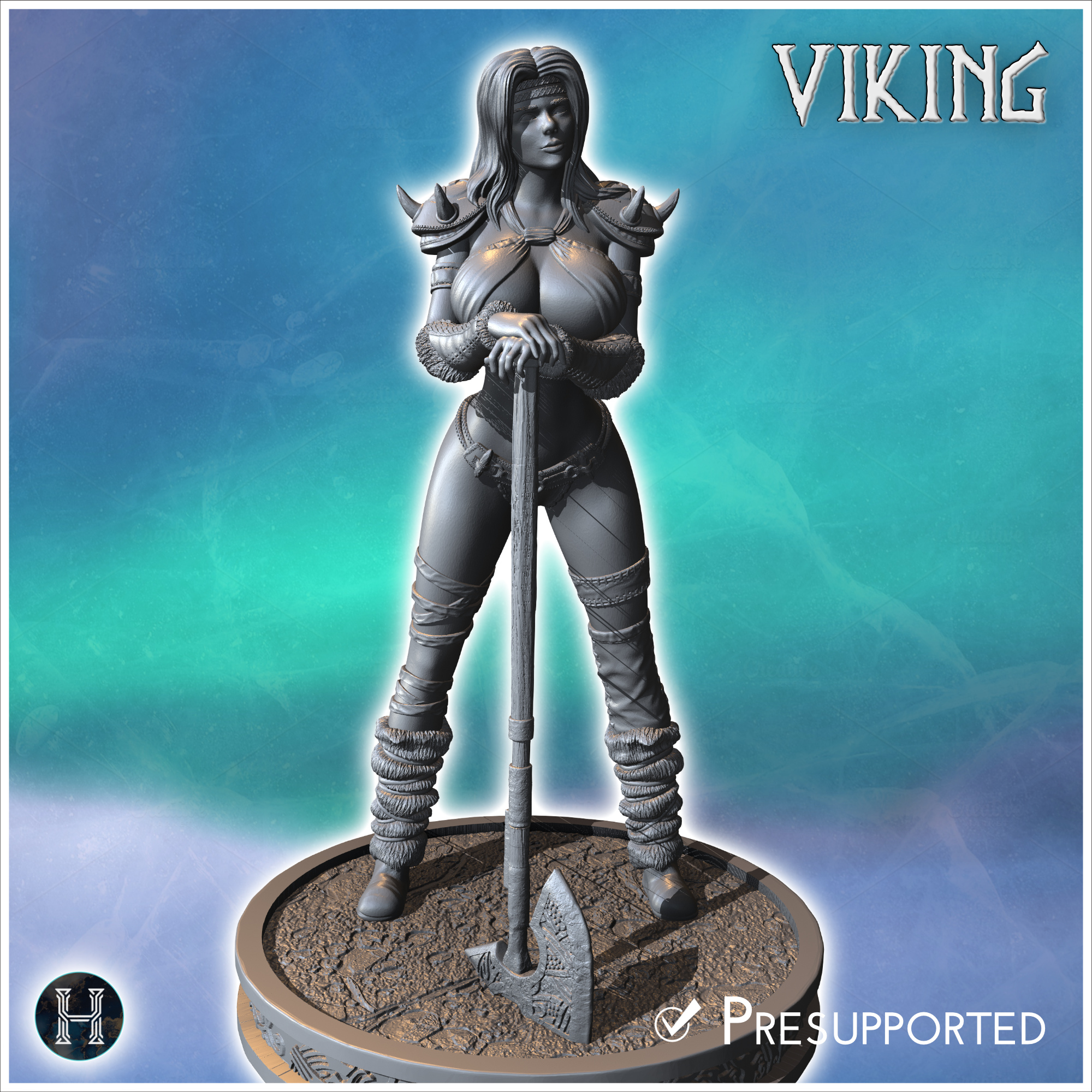 Viking woman standing with a staff and wearing spiked armor and detailed clothing (30) - North Northern Norse Nordic Saga 28mm 15mm Medieval Dark Age